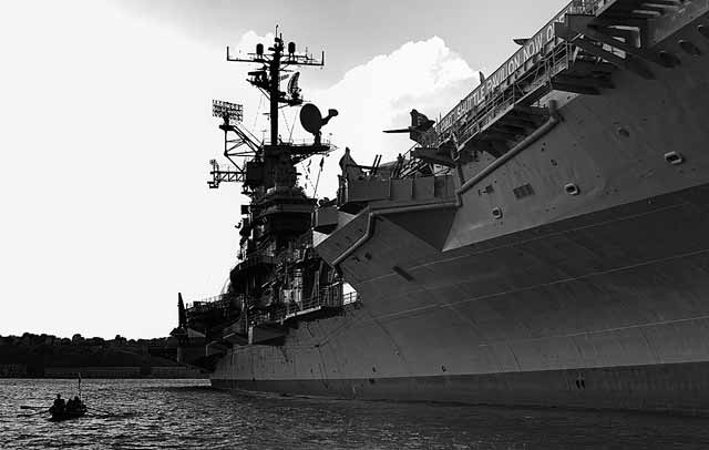 Black and White Inspired Photography: navy ship in the Hudson River, New York by Jim Austin.