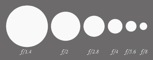 Diagram of decreasing apertures (increasing f-numbers), in one stop increments.