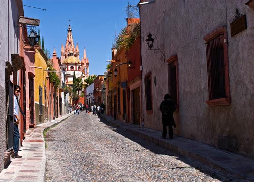 Photo of road to church towers in San Miguel de Allende, Mexico by Randy Romano