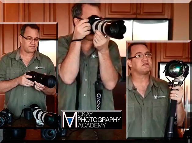 Image collage of David McKay as he explains the use of shutter speed with the focal length of a lens.