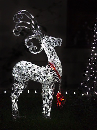 Image of white deer shaped Christmas lights by Noella Ballenger.