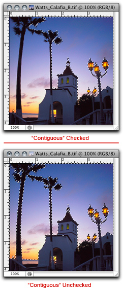 Screen shots showing effects of using Photoshop Magic Wand Selection Tool by John Watts