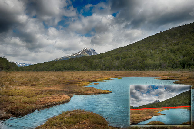 Landscape Photography Mistake and Solution: Crooked horizone line straightened in mountain and stream scene by Michael Leggero.
