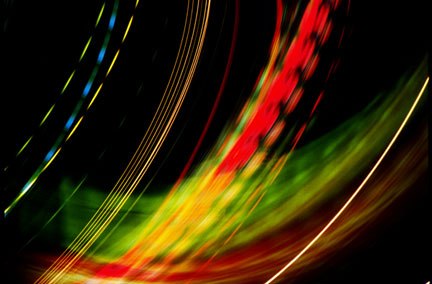 Photo of colorful lights made while swinging the camera in an arc by Noella Ballenger.