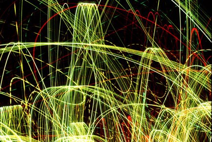 Photo of Christmas lights made while dancing with the camera by Noella Ballenger.