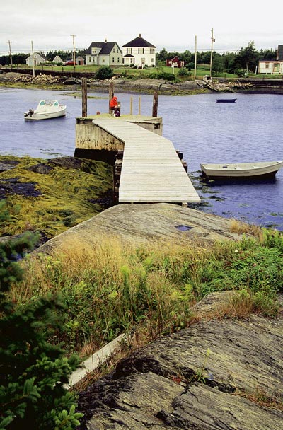 Photo of boardwalk in community of "Blue Rocks" in Lumenburg, Nova Scotia by Mike Goldstein