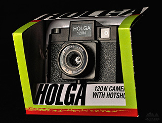The Holga camera in its box by Allen Moore.