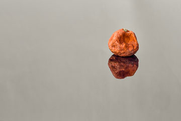 Reflection photo of orange, dried fruit with a 70-200mm lens and focal length of 180mm by Brad Sharp