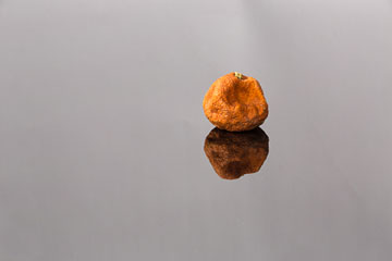Reflection photo of orange, dried fruit with a 180mm macro lens and focal length of 180mm by Brad Sharp