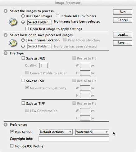 Screen shot of Image Processor window in Photoshop by Andy Long.