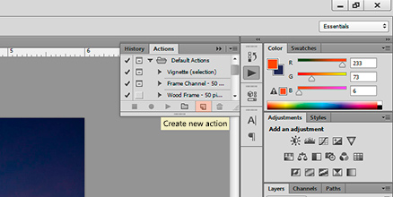 Screen shot of where Create new action is in Photoshop by Andy Long.