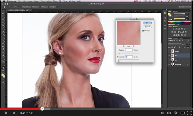 Screen shot of retouching technique in Photoshop by Katelin Kinney.