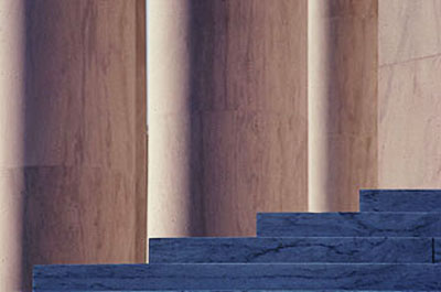 Close-up image of the pillars and steps of the Jefferson Memorial in Washington D.C. by Steve Gottlieb.