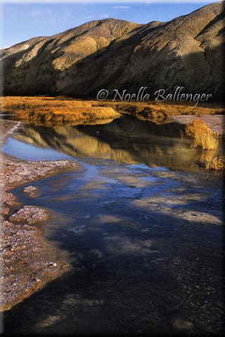 Photo of reflections of the hills in the water of Salt Creek in Death Valley by Noella Ballenger.