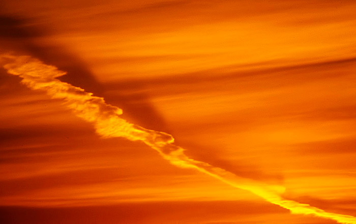 Orange and yellow abstract photo: Con Trail at Dawn at Mono Lake, California by Noella Ballenger.