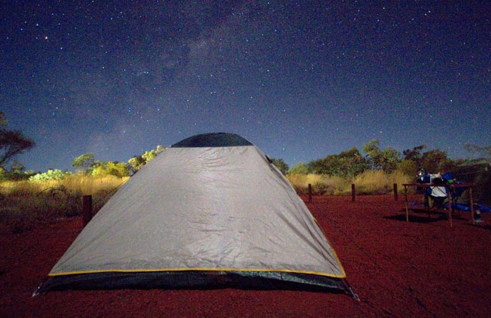 Photo of tent and night stars at Karijini EcoRetreat, Western Australia by Barry Epstein