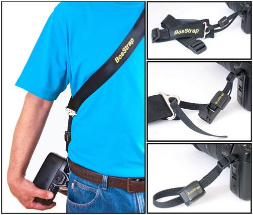 Photo of person wearing the BosStrap Generation 3 Sliding Sling Strap System with the New Patent Pending Generation 3 BosTail (G3 Tail) 