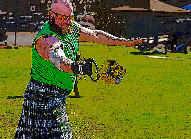 Protect your eye from harmful UV rays: Man participating in the stone throwing event at the Celtic Music adn Heritage Festival in St. Augustine, Florida by Marla Meier.
