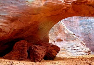 Image of rock formations looking through Sand Dune Arch, Arches National Park, Utah by Gary Anthes.