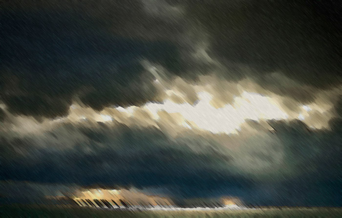 Photo of storm clouds over Pacific Ocean turned into a painting by Noella Ballenger