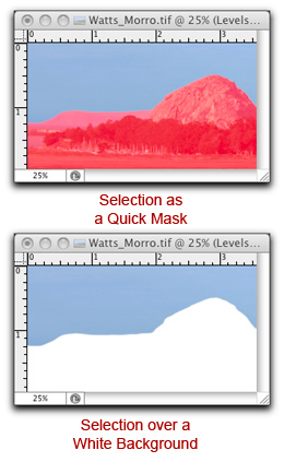 Screen shot of Photoshop's Refine Edge tool "preview option" examples by John Watts
