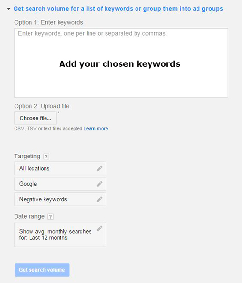 Google Adwords' form for search volume for a list of keywords or groups of keywords. 