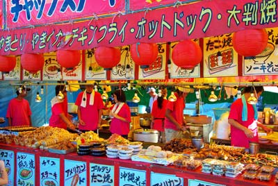 Photo of food booth at Eisa Festival in Okinawa, Japan by Michael Lynch