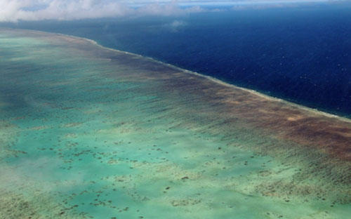 Photo from a helicopter of the Great Barrier Reef, Australia by Cliff Kolber