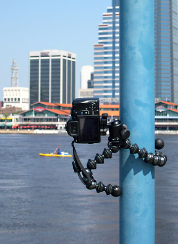 Image of Joby GorillaPod Focus and Ballhead X attached to light pole at St. Johns River in Jacksonville, Florida by Marla Meier.
