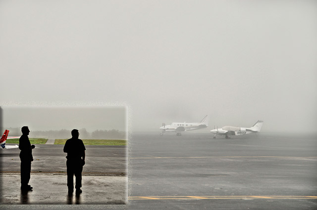 Aerial photography: images of pilots and planes at a fogged-in Chesterfield County Airport by Allen Moore.