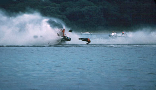 Image of man before hitting the water in jetski race by Willis T. Bird.