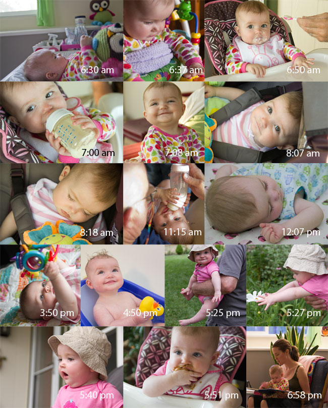 Collage of images of Baby A's daily activities by Elizabeth Powis Fulks.